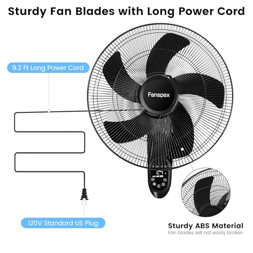 Fanspex 18-Inch Wall Mounted Fan for Home Garage Workshop Greenhouse, 3-Speed Oscillating