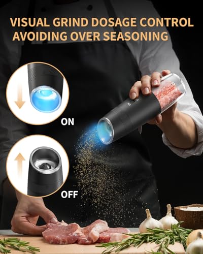 CIRCLE JOY Black Charging Base Electric Salt & Pepper Grinder Set - Auto & Adjustable Coarseness