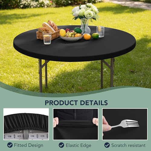 Black 6-Pack 5ft Fitted Round Table Cover with Elastic - Non-Slip, Indoor & Outdoor