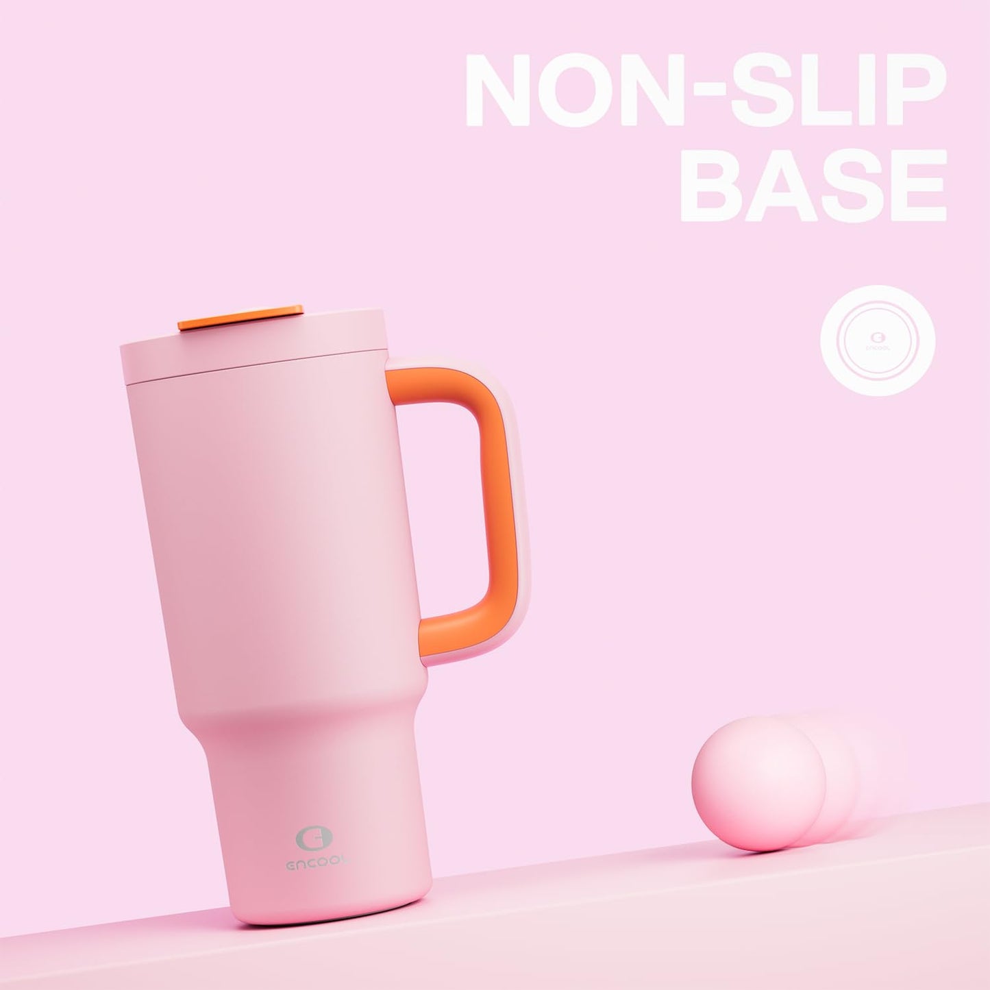 ENCOOL 32 oz Tumbler with Handle and Flip Straw, 100% Resistant Tumbler with Lid and Straw, Insulated Stainless Steel Travel Coffee Mug, Keeps Cold for 24 Hours, Cup Holder Friendly (Blush)