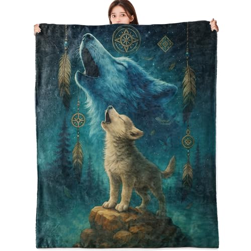 VNLVNL 80x60 Inch Howling Wolf Blanket - Lightweight Flannel Throw for Couch, Bed & Office Decor