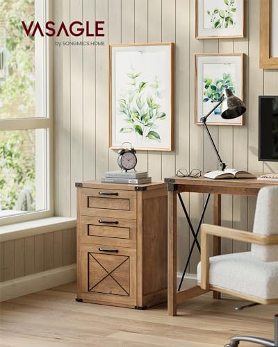 VASAGLE 3-Drawer File Cabinet & Printer Stand, Honey Brown, A4 Letter Size