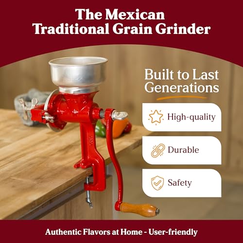 Manual Grain Mill for Corn Wheat & Spices - Cast Iron Food Grinder