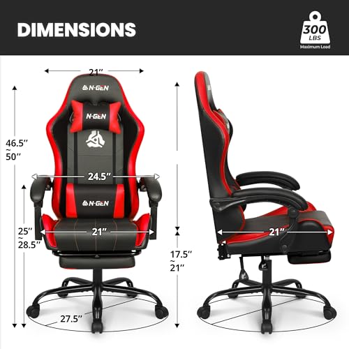 N-GEN Gaming Chair with Footrest, Lumbar Support, High-Back, Red Black Variation