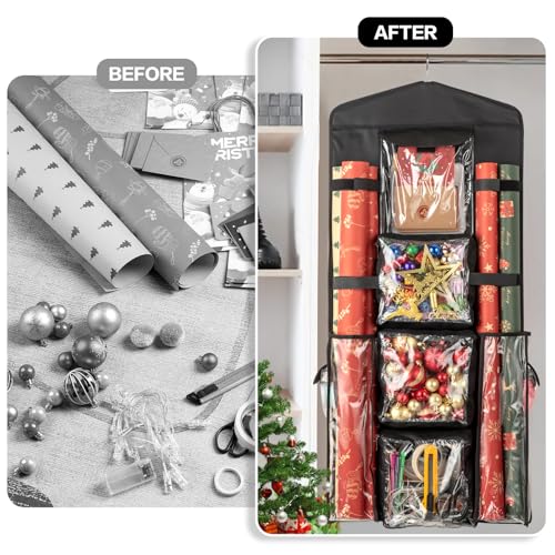 EOLIMEX Double-Sided Christmas Wrapping Paper Organizer – Black, Over-The-Door