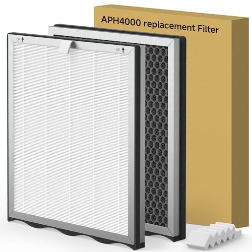 2 Pack Upgraded APH4000 Air Purifier Filters for KNKA APH4000, 2-in-1 Main & Activated Carbon Filters with Aroma Pads