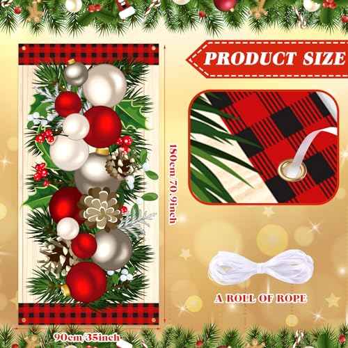 Buryeah Christmas Door Cover Christmas Ball Door Decorations Xmas Photography Background Banner Porch Sign for Front Outdoor Winter Holiday Farmhouse Party Supplies 70.9 x 35.4''