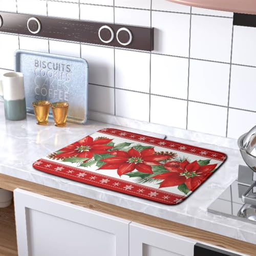 Christmas Poinsettia Dish Drying Mat for Kitchen Counter 18x24 Inch – Kwlegh