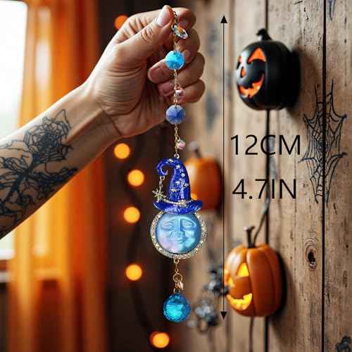 Crystal Hanging Ornament Witch Hat with Crytsal Prisms Sun God Smiley Face Decorative Sun God Halloween Decor for Window, Patio, Garden, Car