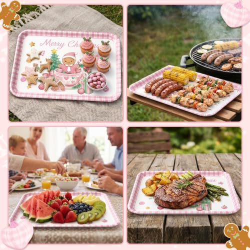 Christmas Serving Trays 3Pcs Pink Merry Christmas Reusable Melamine Platters - Holiday Party Decor