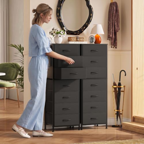 WLIVE Tall Black Dresser with 7 Fabric Drawers, Space-Saving Bedroom Storage