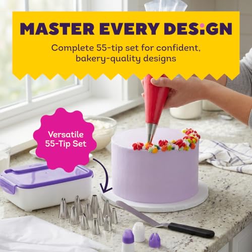 Wilton 55-Piece Cake Decorating Piping Tips Set with Case - Professional Quality