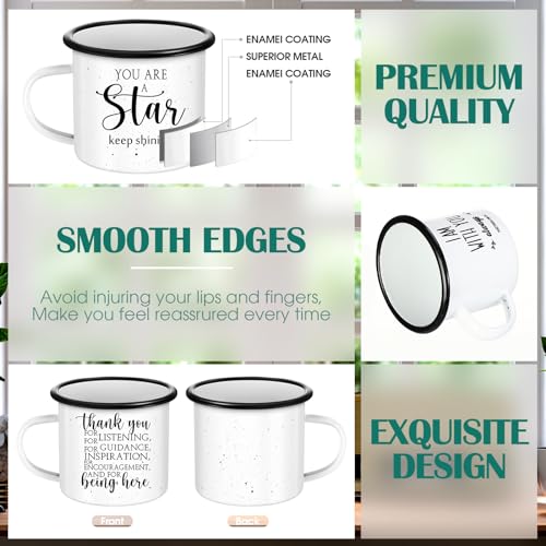 Mifoci 12 oz White Thank You Gift Enamel Coffee Mugs - Set of 10