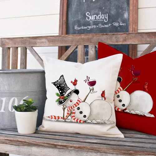 Christmas Pillow Covers 18x18 Set of 2 Snowman Merry Christmas Lumbar Pillow Cover Decorations Throw Pillow Covers Farmhouse Pillows Decorative for Sofa Winter Home Decor