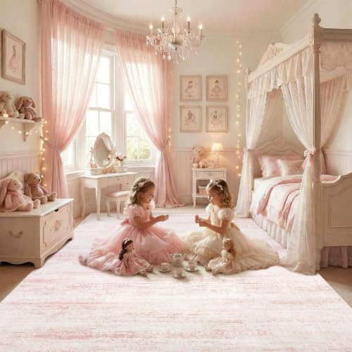 Pink 8x10 Moroccan Bloom Area Rug Washable Non-Slip Low-Pile Stain Resistant