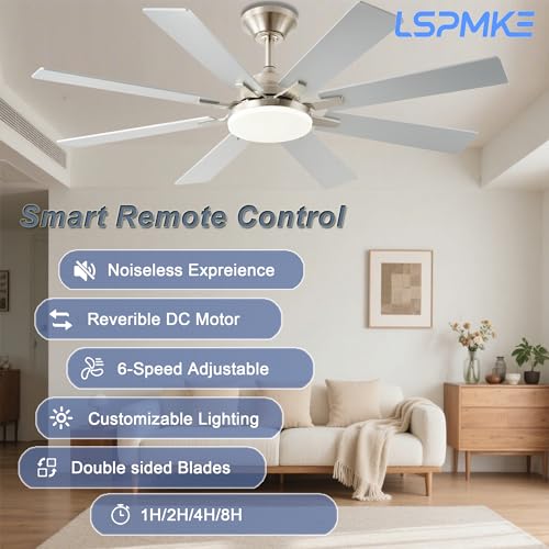 52 Inch Nickel Ceiling Fan with Light & Remote Control - Indoor/Outdoor