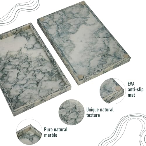 Cyan-Green Natural Marble Bathroom Vanity Tray for Organizing Essentials