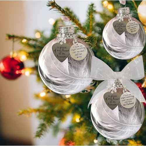 Dad Memorial Ornaments Christmas Clear Feather Ball ? A Piece of My Heart is in Heaven, Sympathy Gift for Loss of Loved One (Dad)