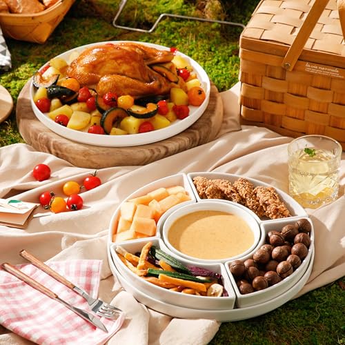 Porcelain Divided Serving Dish Tray for Appetizers, Chips & Dips