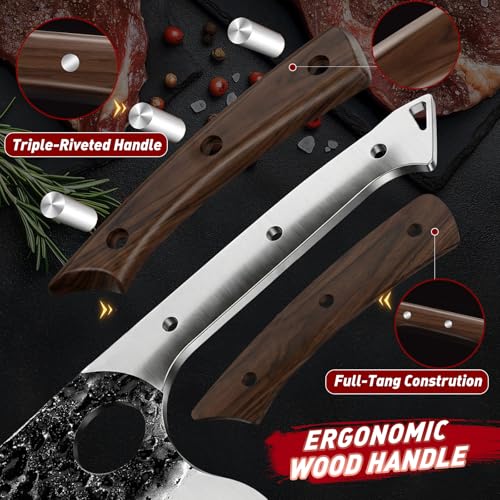 MDHAND Butcher Knife Set with Roll Bag - Black - 18-in-1 Professional Meat Preparation Kit