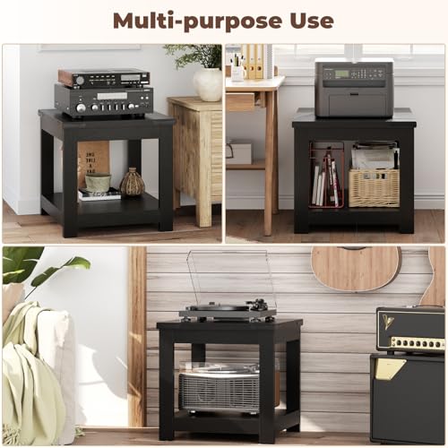 Homieasy Black 20x20 Square End Table for Living Room - Vintage Metal Accents