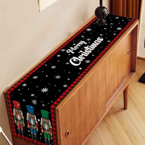 Nepnuser Merry Christmas Black Nutcrackers Table Runner African American Xmas Winter Holiday Party Decoration Seasonal Home Kitchen Island Dining Room Decor