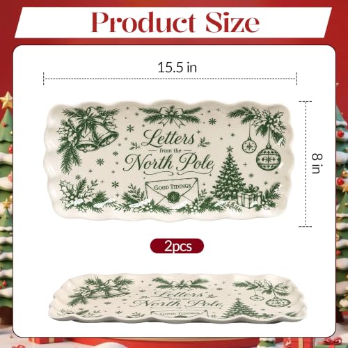 Beesen Christmas Melamine Serving Trays Set of 2 15.5x8 North Pole Red & Green Scalloped