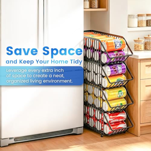 Black 6-Pack Soda Can Storage Organizer Stacking Dispenser for Fridge & Pantry