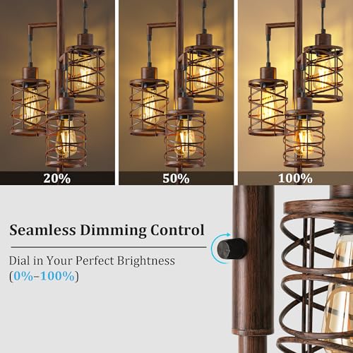 Walnut Brown 70-Inch Farmhouse Dimmable Tree Floor Lamp for Living Room
