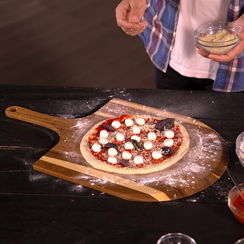 KitchenStar 16-Inch Wooden Pizza Peel - Extra Large Acacia Paddle for Pizza & Serving, Handled Pizza Board
