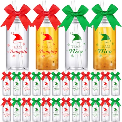 Jingmore 24Pcs Christmas Cups with Lids & Straws - 13.5oz Party Favors (Team Naughty/Nice)