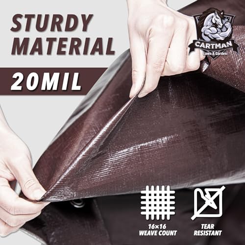 CARTMAN 12x20Ft Industrial Waterproof Poly Tarp Cover 20 Mil, Brown