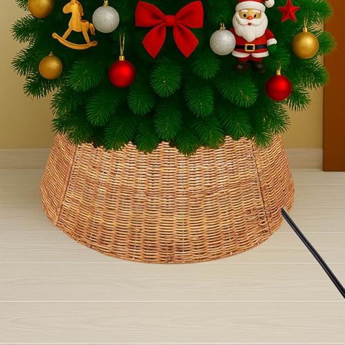 Xavia Handicrafts Woven Rattan Christmas Tree Collar 27 Inch - Rustic Tree Stand Cover