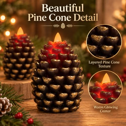 2 Pack Flameless Pinecone Candles with to 8 Hour Timer