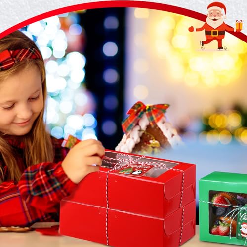 Maxcheck 50 Pack Large Christmas Cookie Gift Boxes with Window, 9x6x3 Inch