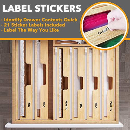 SpaceAid WrapNeat 4 in 1 Wrap Organizer with Cutter & Labels - Natural 3" Tall, 4 Slots