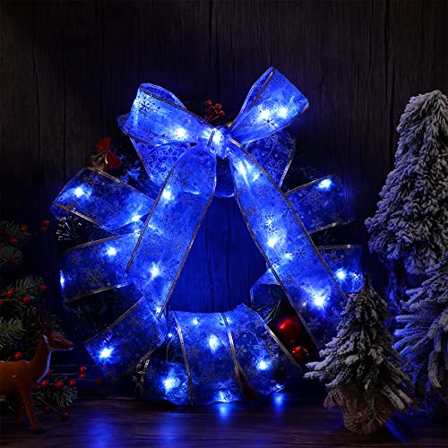 Blue Christmas Ribbon Lights 2in x 66ft 100 LED Battery-Operated Decorative Ribbon
