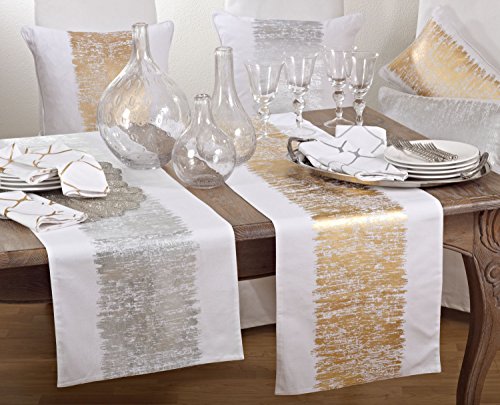 SARO LIFESTYLE Agatha Collection Gold Metallic Banded Table Runner 16x72 - Oblong Cotton