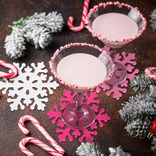 Pink Snowflake Felt Coasters Set of 15 for Christmas Winter Holiday Decor