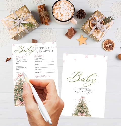 ONDTOM Christmas Baby Shower Game Cards 25-Pack - Winter Holiday Party Advice & Predictions, Model A03