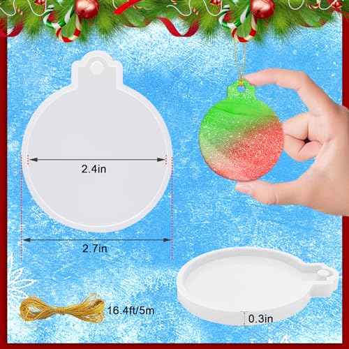 FEBSNOW 4PCS Christmas Ornaments Resin Molds Round Silicone Resin Ornaments Molds with Strings Epoxy Pendant Casting Molds for Resin Resin Molds Silicone for DIY Crafts Making Holiday Xmas Home Decor