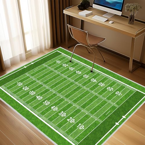 Green 5x7 Football Field Area Rug - Non-Slip Indoor Carpet for Living Room