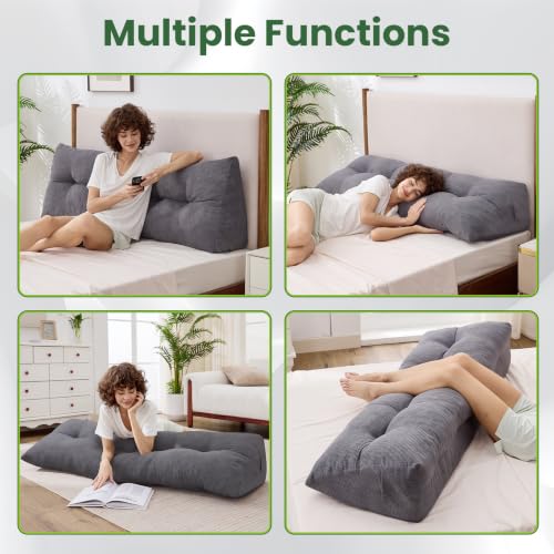 Twin Headboard Pillow Dark Grey Triangle Bed Wedge for Backrest & Reading