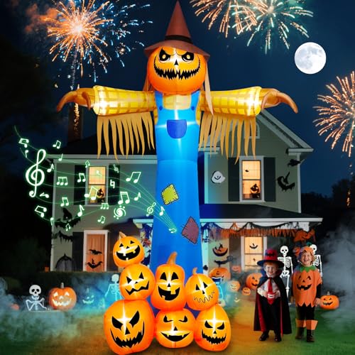 Halloween Inflatable Pumpkin Scarecrow with Music & Lights - 12.5ft Outdoor Decor - Variation: Scarecrow