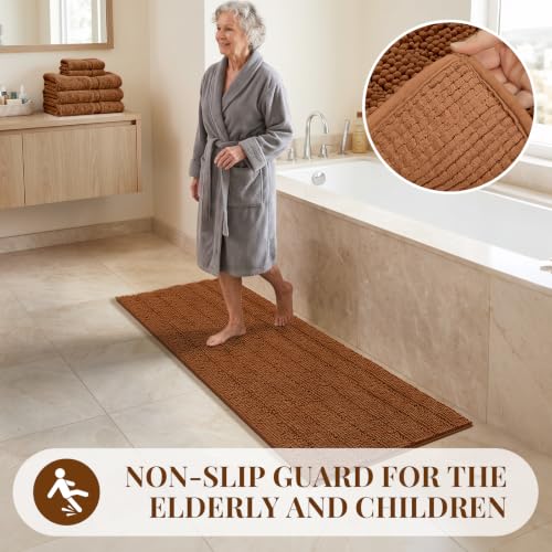 Bcoimo Bath Rug Mat - Burnt Orange Long Bathroom Runner 70x24 - Extra Soft Chenille