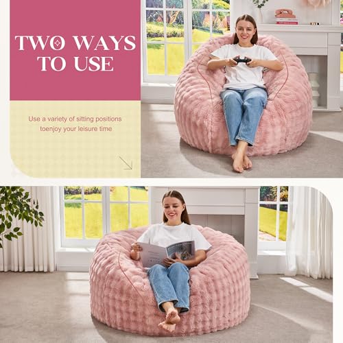 Pink Large Bean Bag Chair 3FT for Adults with Memory Foam & Plush Cover