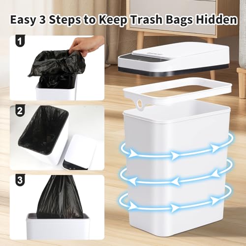 White 3-Pack Slim Touchless Bathroom Trash Cans with Lid - 2.5 Gallon