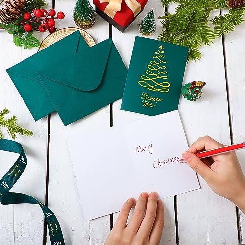 Dark Green Christmas Cards Bulk with Envelopes 100 Pcs 5.5 x 4" Gold Foil Greeting Cards