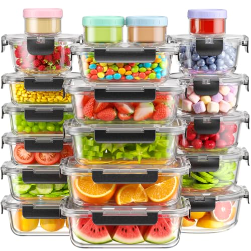 40 PCS Glass Food Storage Containers Set with Leak-Proof Lids - BPA-Free, Microwave & Dishwasher Safe