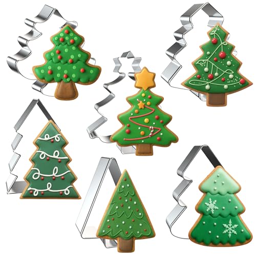 FUSOTO 6Pcs Christmas Tree Cookie Cutter Set - Christmas Tree Shaped Cookie Cutters